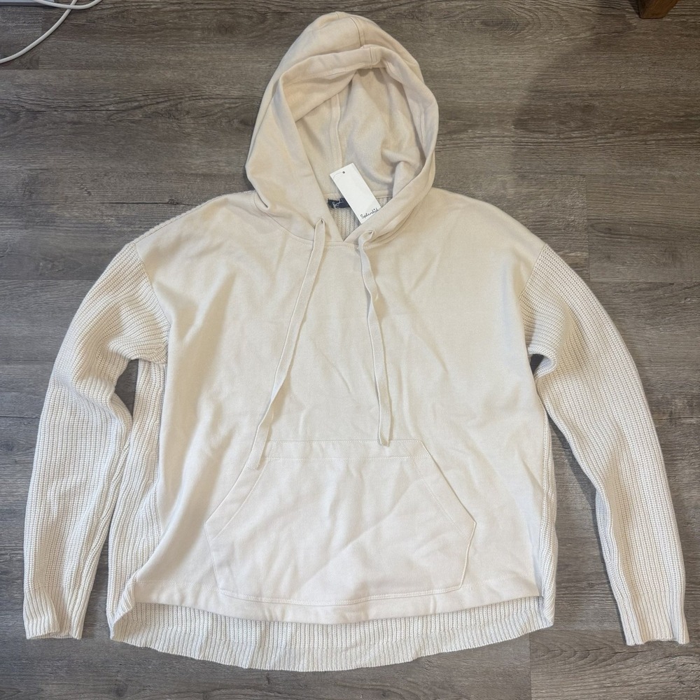 NWT Splendid Cream Ribbed Hoodie Sweater Size XS